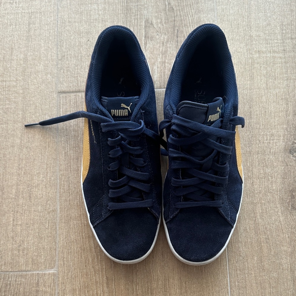 Puma Navy Suede Sneakers with Gold Accent
